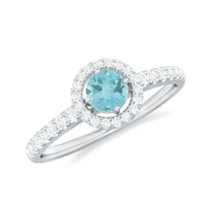 0.75 CT Diamond Halo Engagement Ring with Sky Blue Topaz