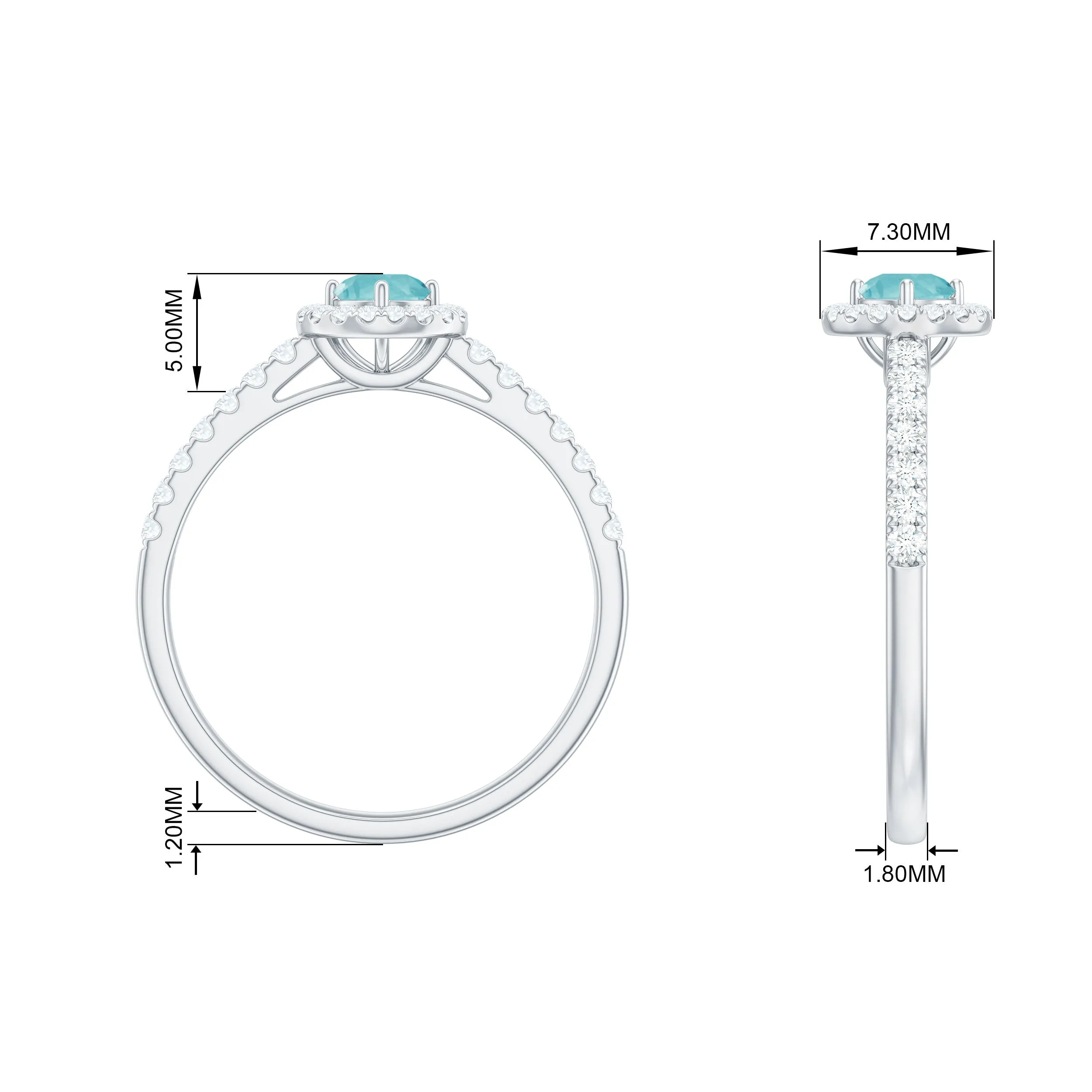 0.75 CT Diamond Halo Engagement Ring with Sky Blue Topaz