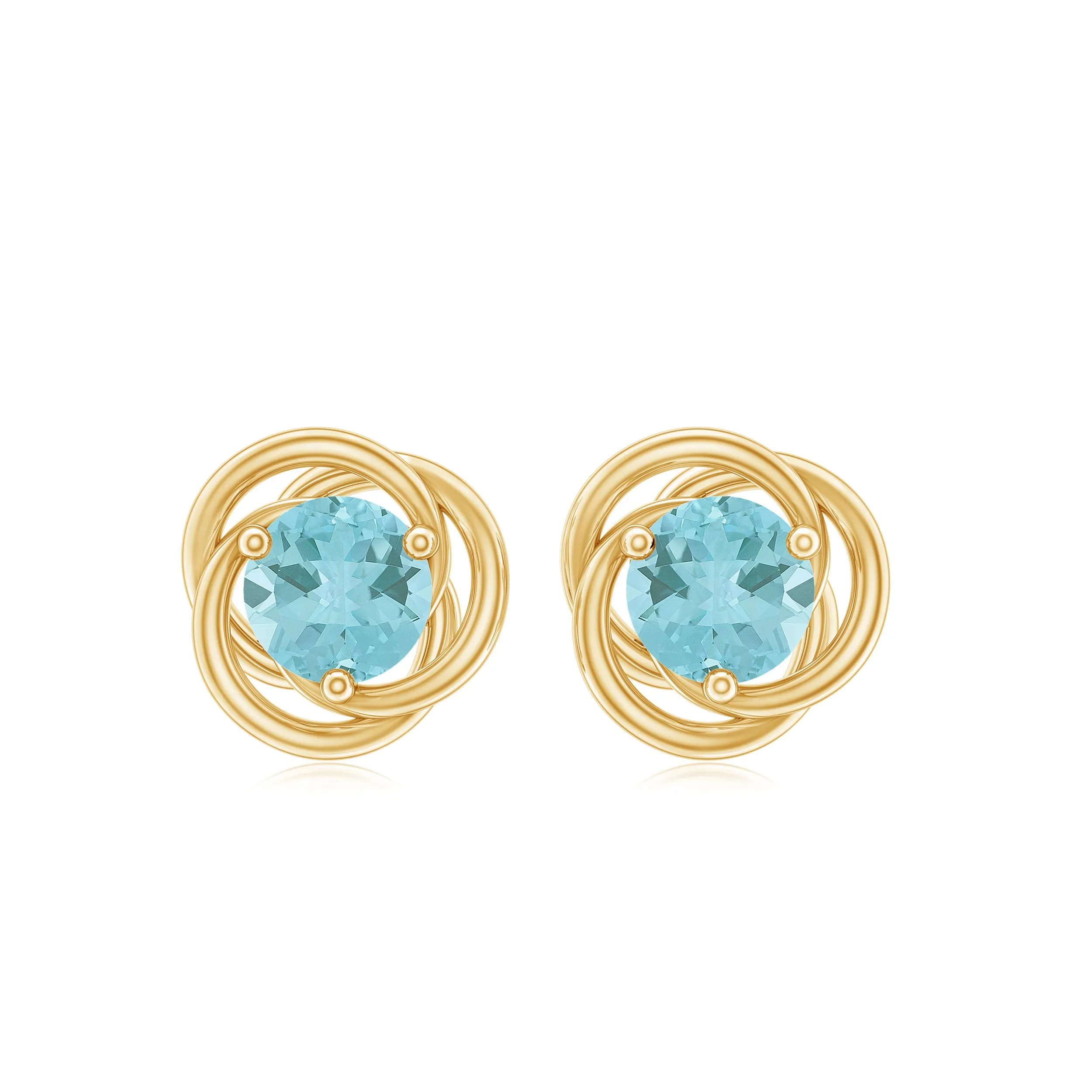 1.25 CT Solitaire Sky Blue Topaz and Gold Swirl Stud Earrings