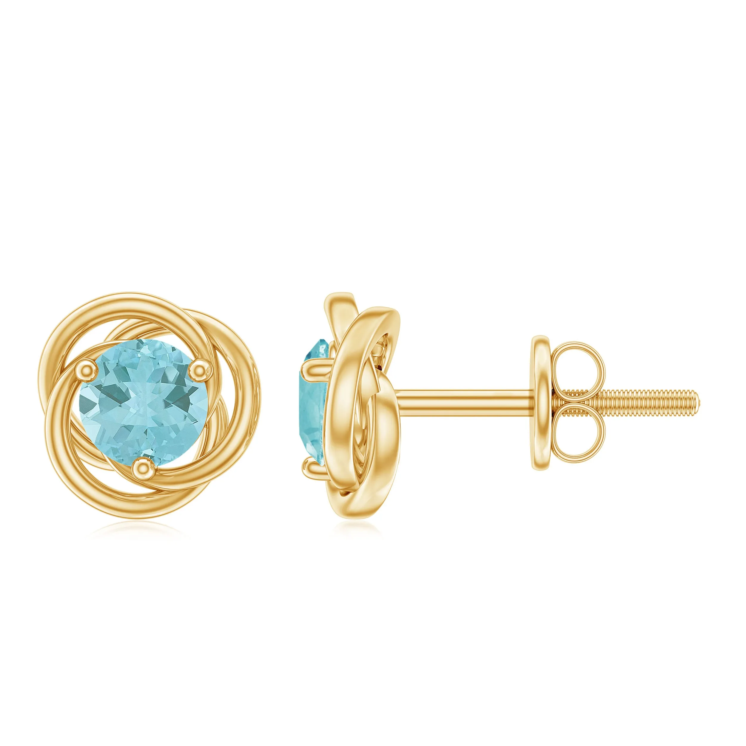 1.25 CT Solitaire Sky Blue Topaz and Gold Swirl Stud Earrings