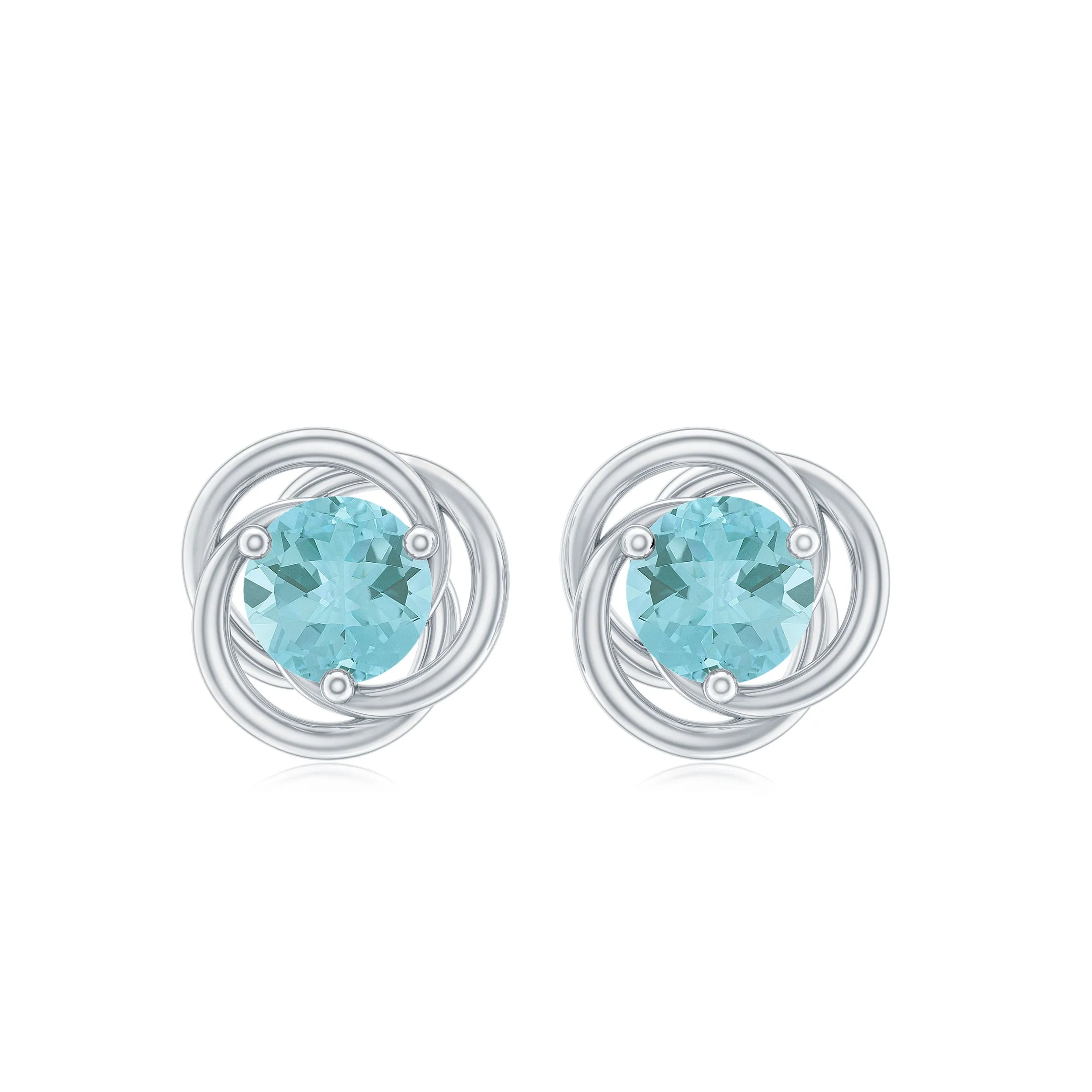 1.25 CT Solitaire Sky Blue Topaz and Gold Swirl Stud Earrings