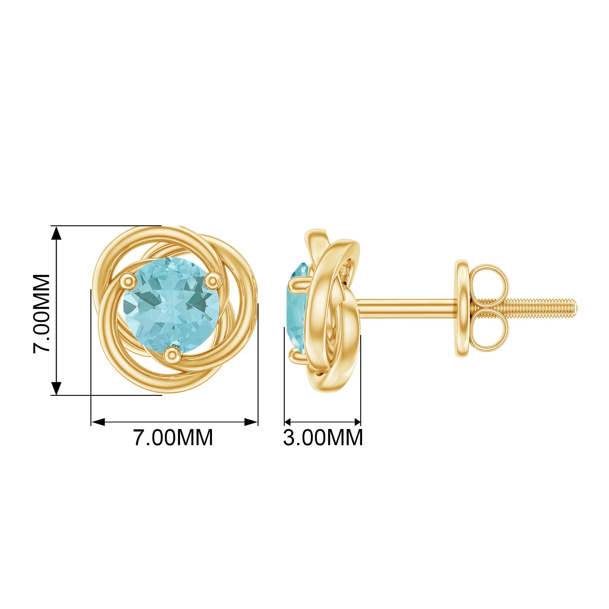 1.25 CT Solitaire Sky Blue Topaz and Gold Swirl Stud Earrings