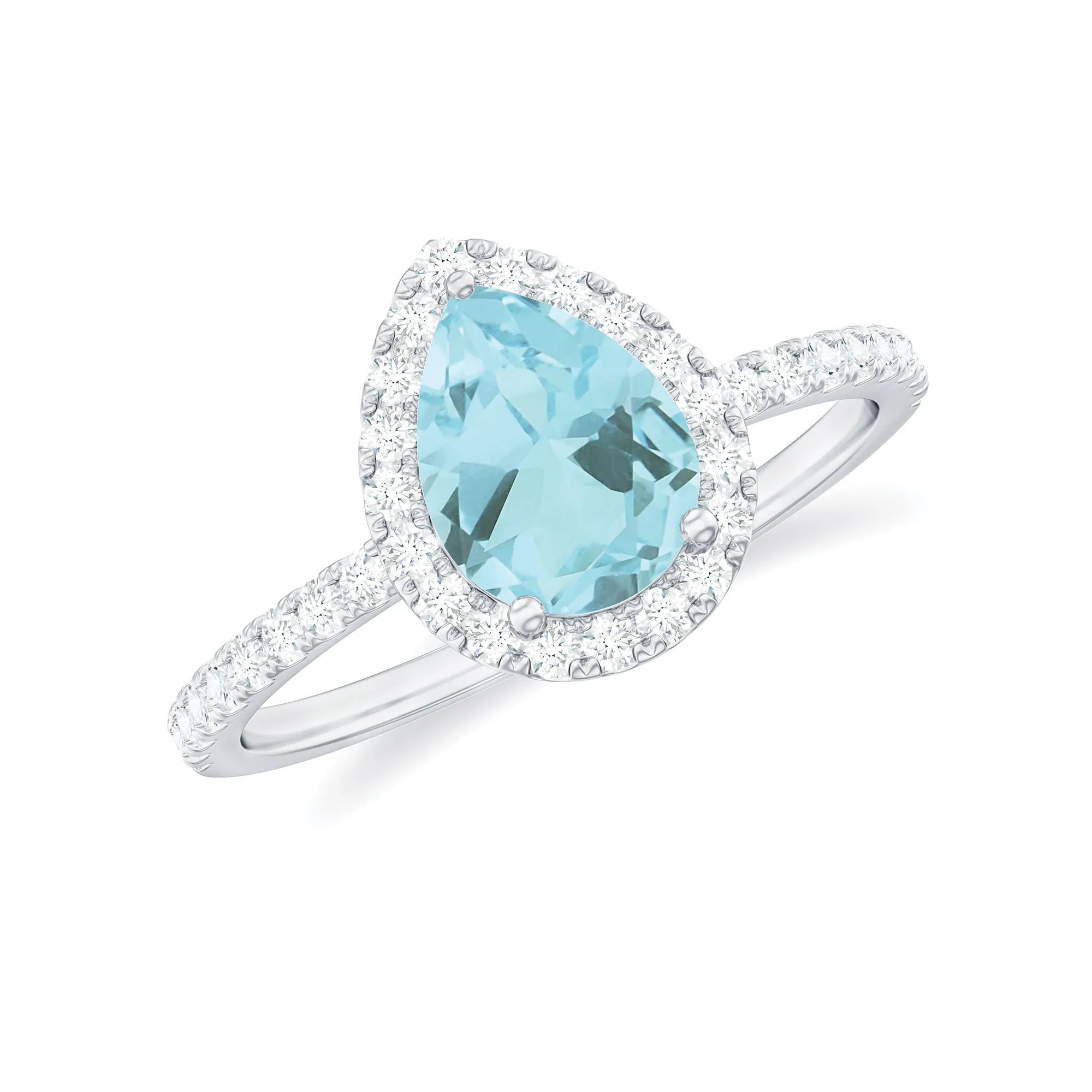 1.5 CT Sky Blue Topaz Teardrop Engagement Ring with Diamond Halo