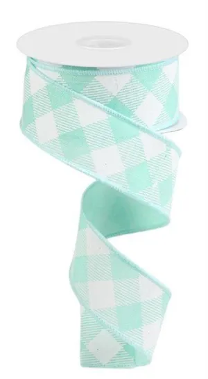 1.5" Diagonal Check Ribbon: Mint/White - 10yds