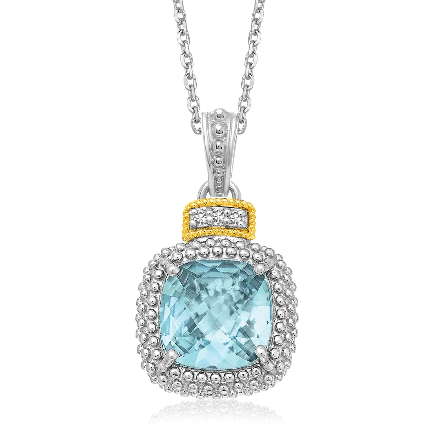 18k Yellow Gold & 925 Silver Popcorn Sky Blue Topaz Diamond Pendant