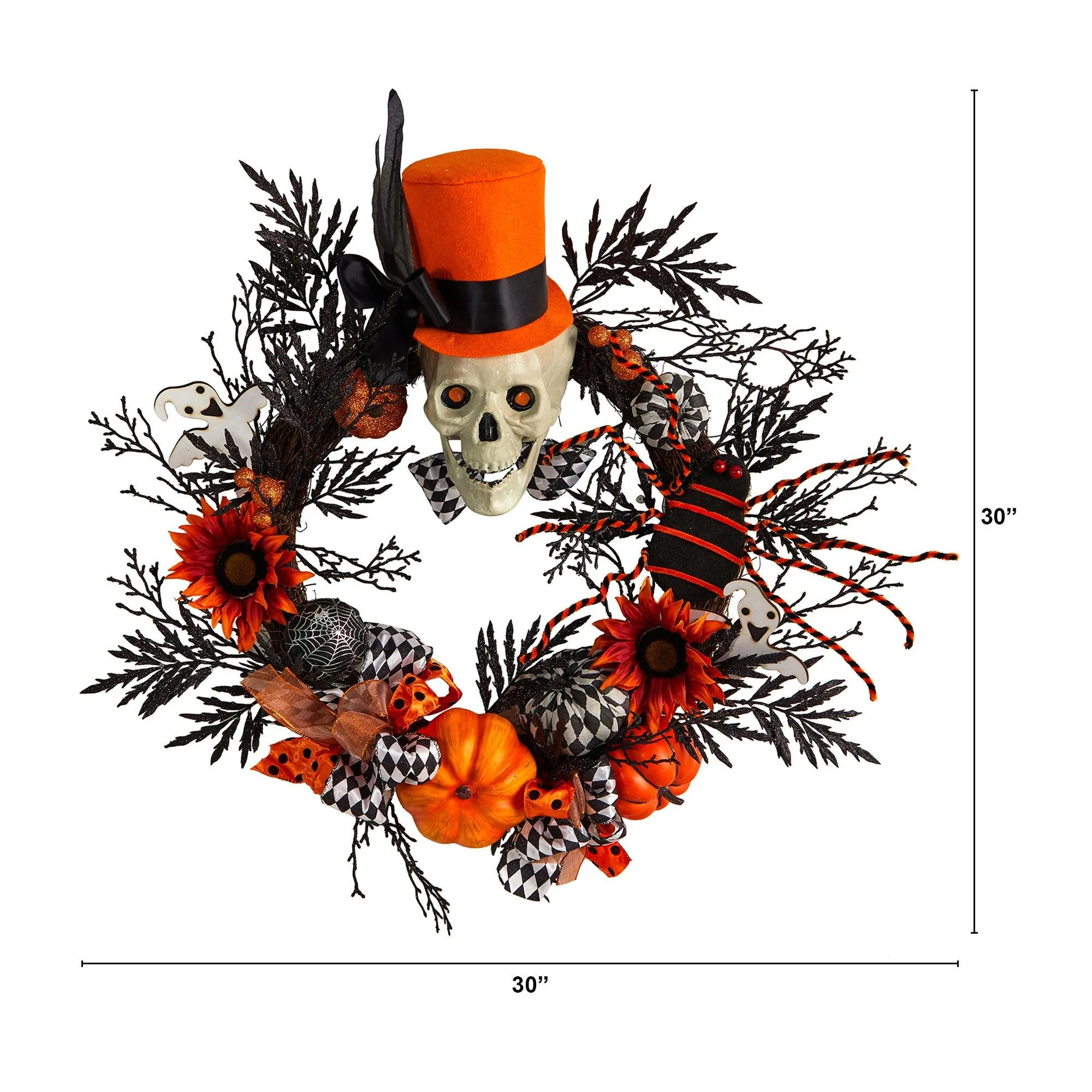 30” Spider and Skull with Top Hat Halloween Wreath