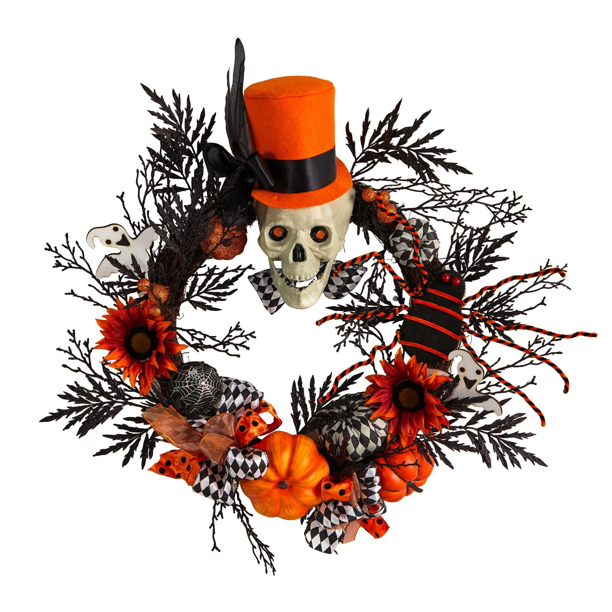 30” Spider and Skull with Top Hat Halloween Wreath