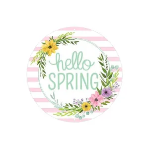 8" Round Metal Hello Spring Sign