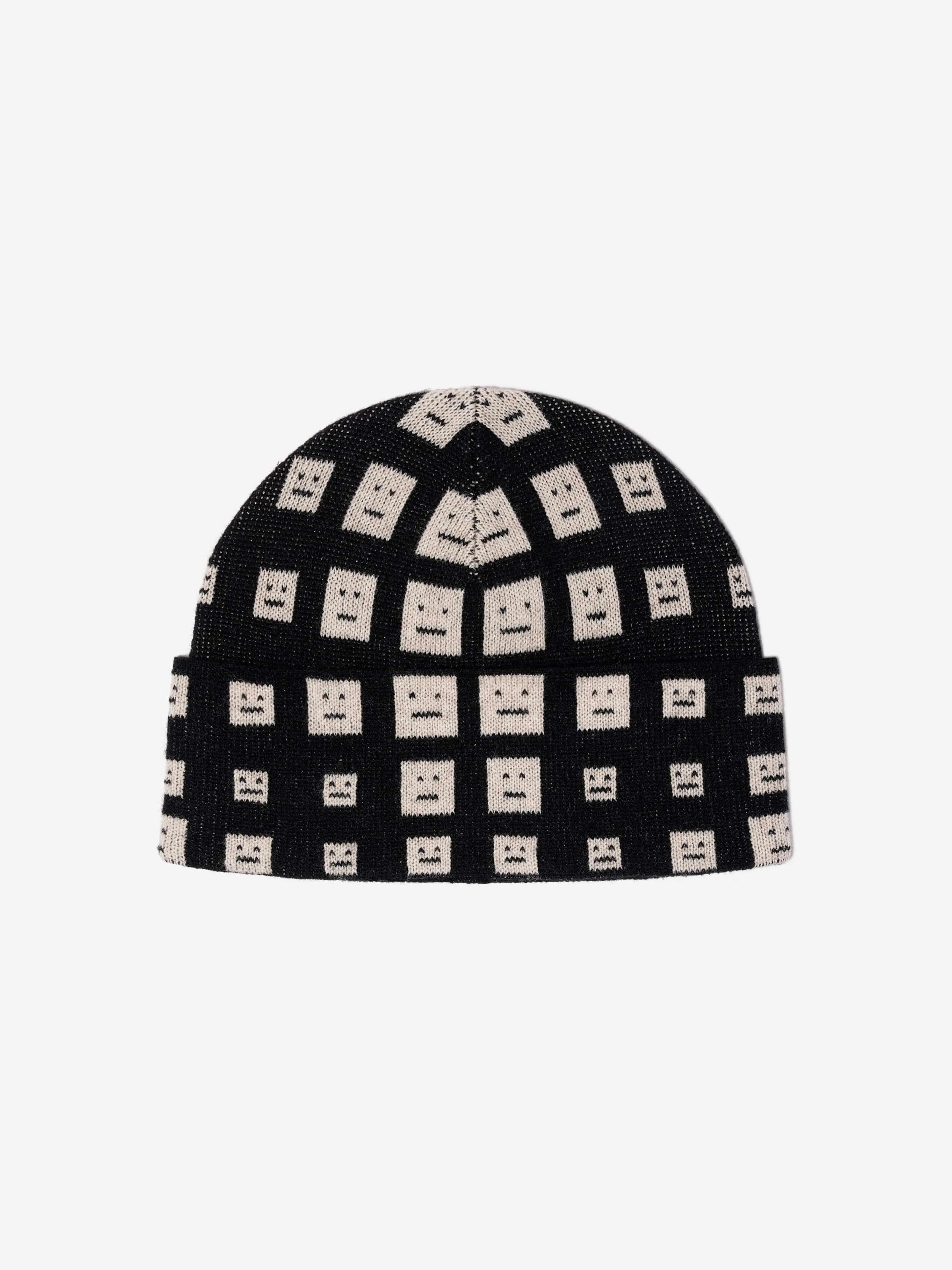 Acne Studios Kids Wool Face Logo Beanie Hat in Black