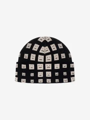 Acne Studios Kids Wool Face Logo Beanie Hat in Black