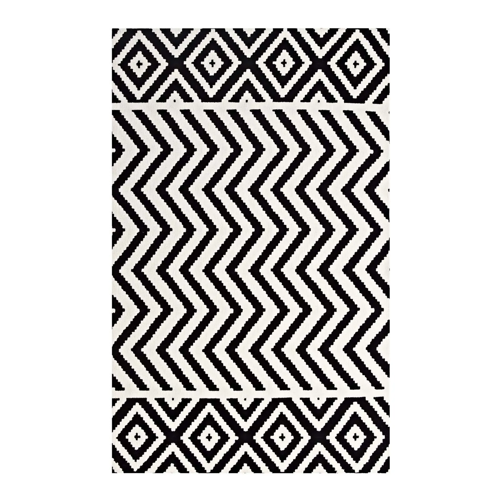 Ailani Geometric Chevron / Diamond 8x10 Area Rug Black and White