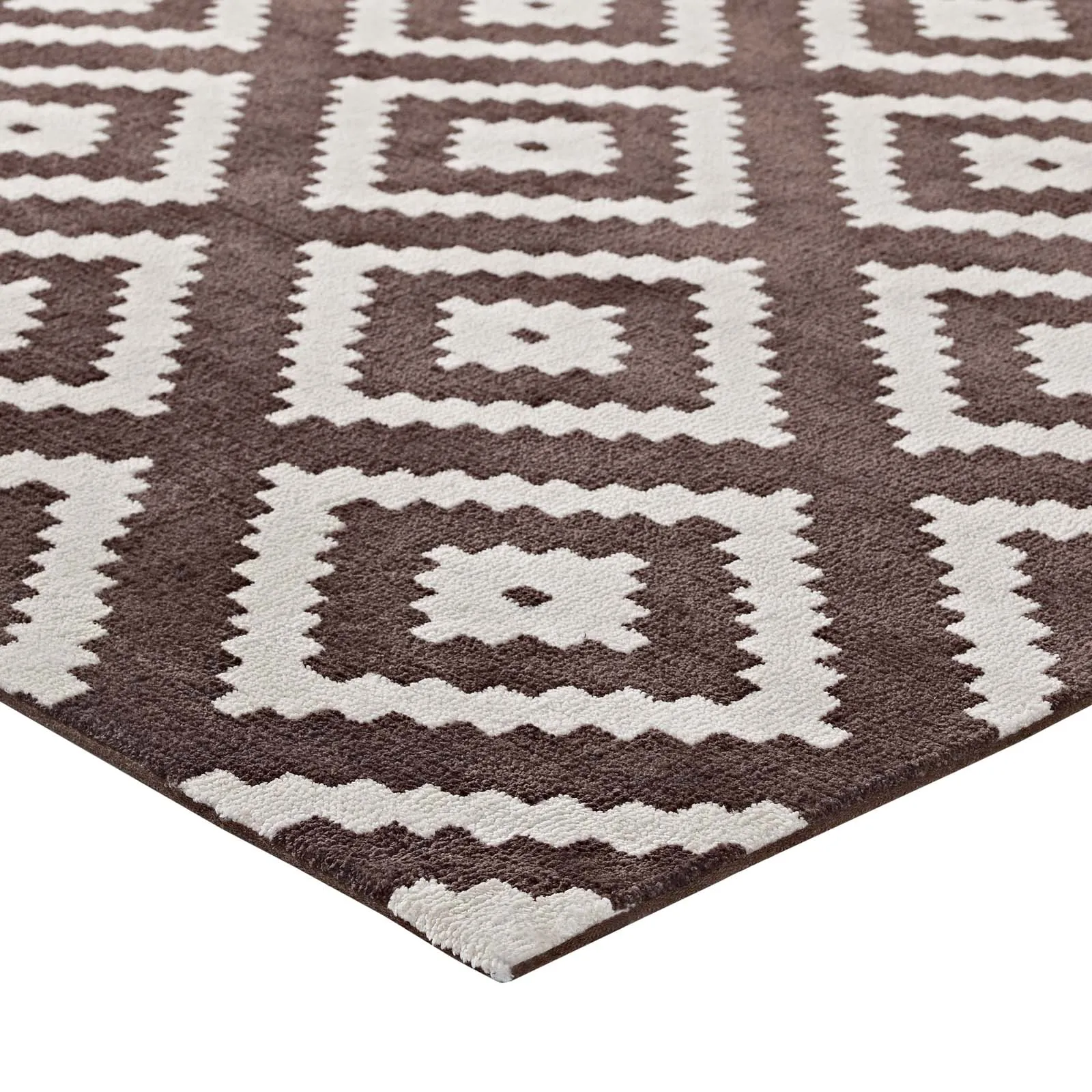 Alika Abstract Diamond Trellis 8x10 Area Rug Ivory and Brown