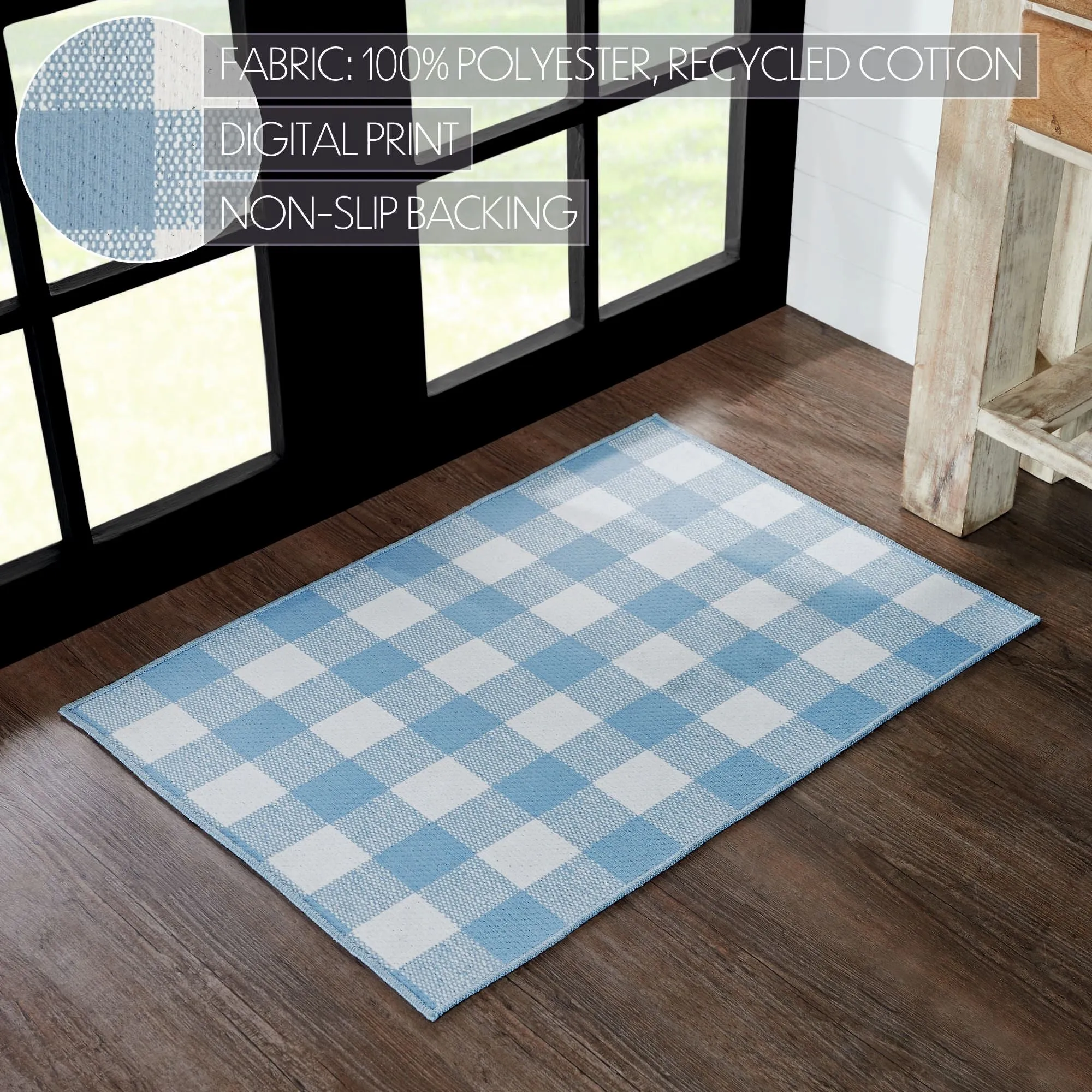 Annie Buffalo Check Blue Polyester Rug Rect 24x36