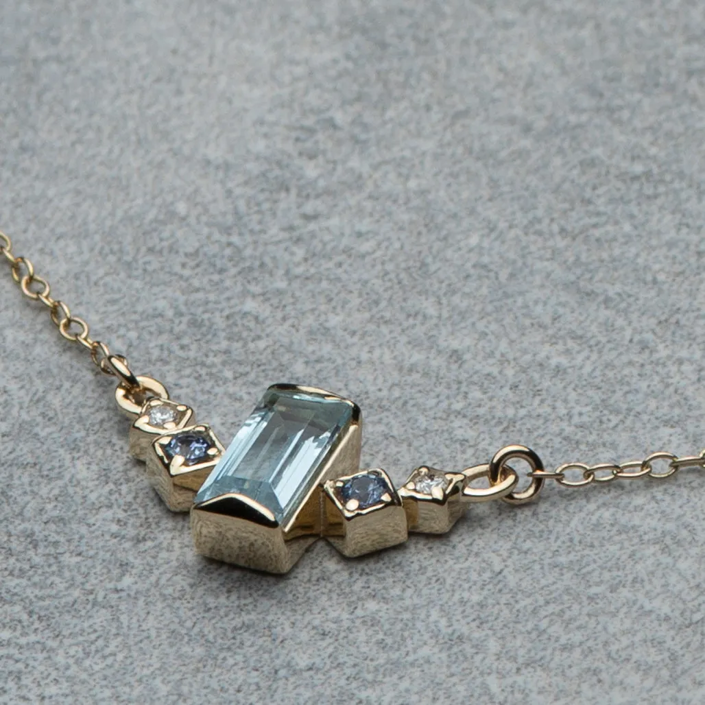 Apex Necklace - Sky blue topaz, blue sapphires & diamonds