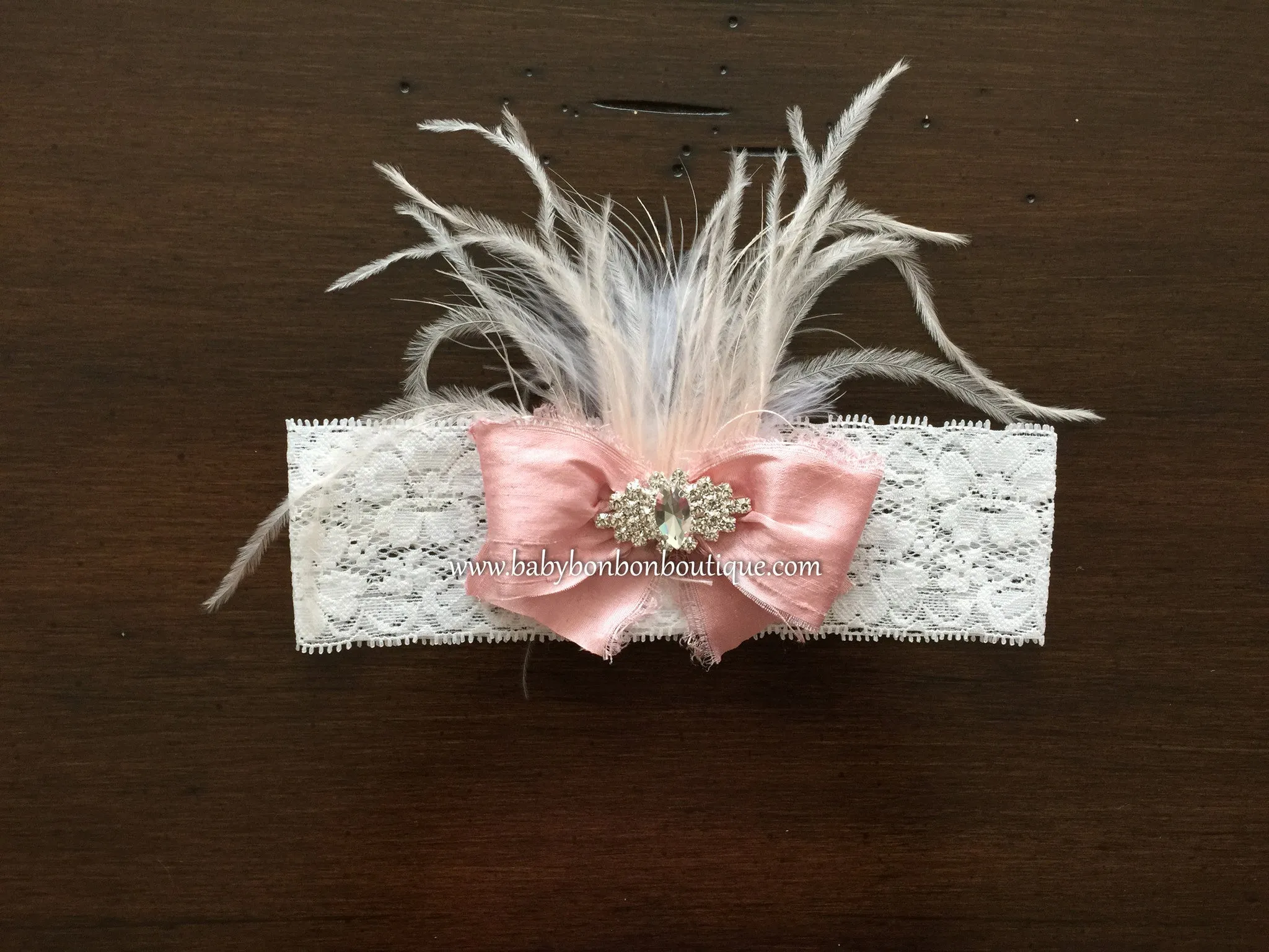 Baby Baptism Headband, Vintage Orchid Silk Baby Bow Headband