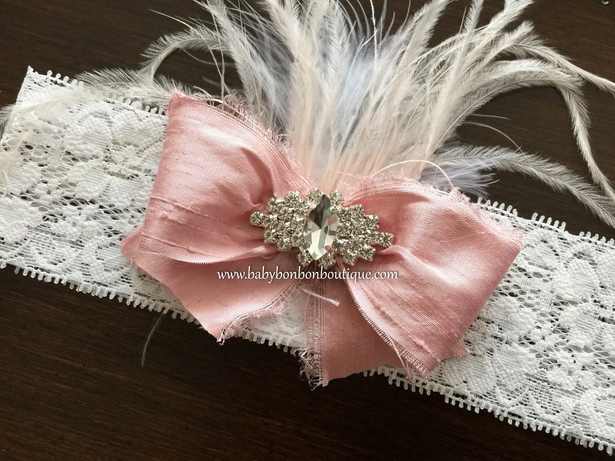 Baby Baptism Headband, Vintage Orchid Silk Baby Bow Headband