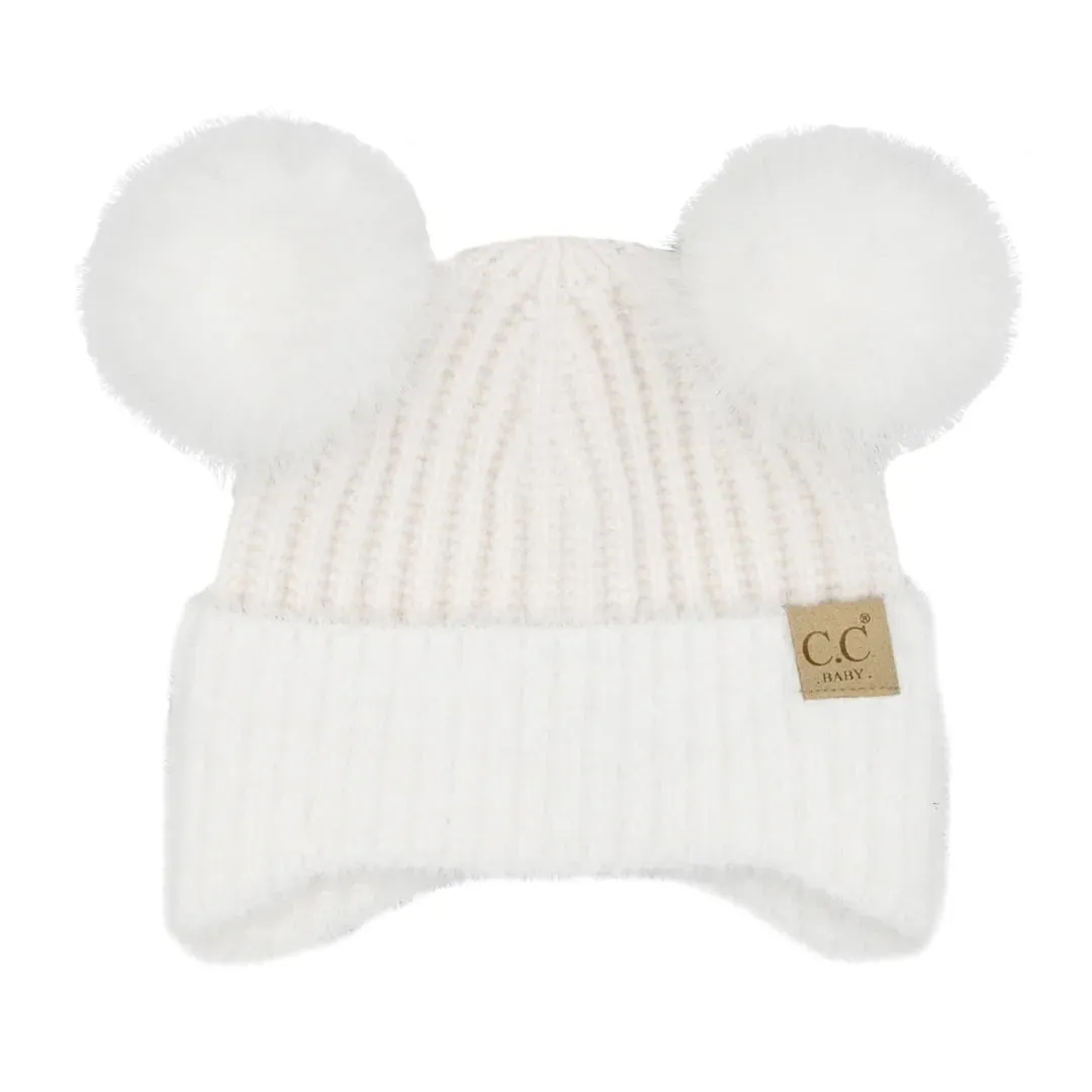 Baby Ear Flap Double Pom Beanie