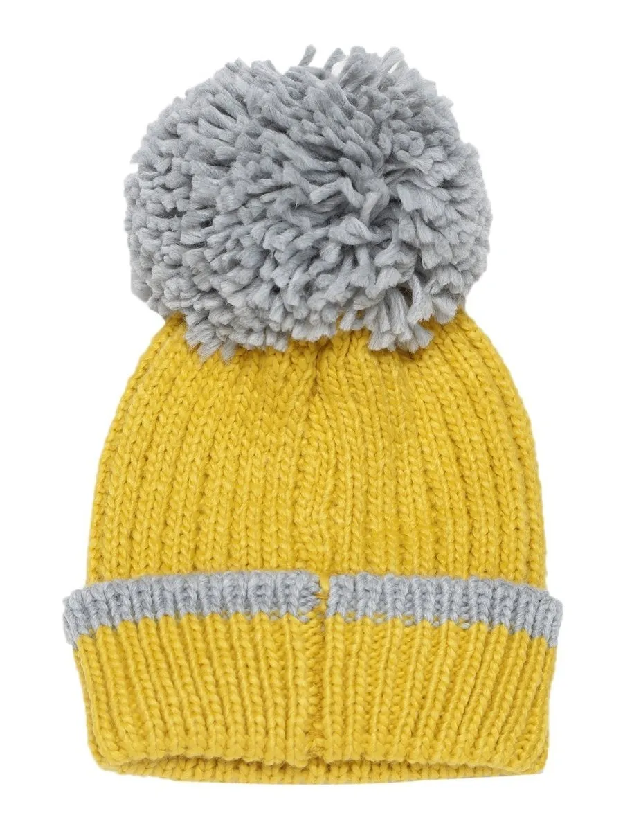 Baby Knitted Cap with Faux Fur - Yellow