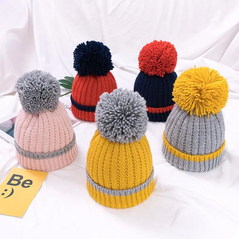 Baby Knitted Cap with Faux Fur - Yellow