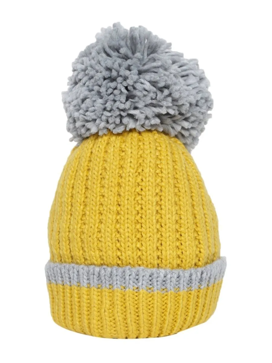 Baby Knitted Cap with Faux Fur - Yellow