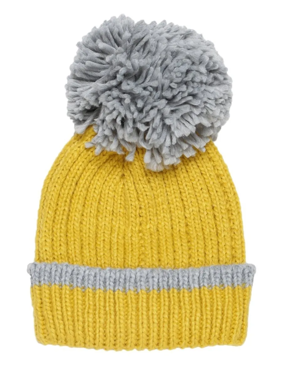 Baby Knitted Cap with Faux Fur - Yellow