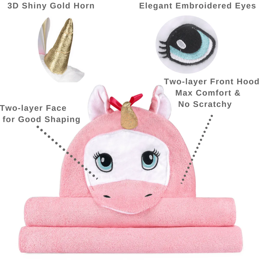 Bamboo Viscose Pink Unicorn Hooded Towel