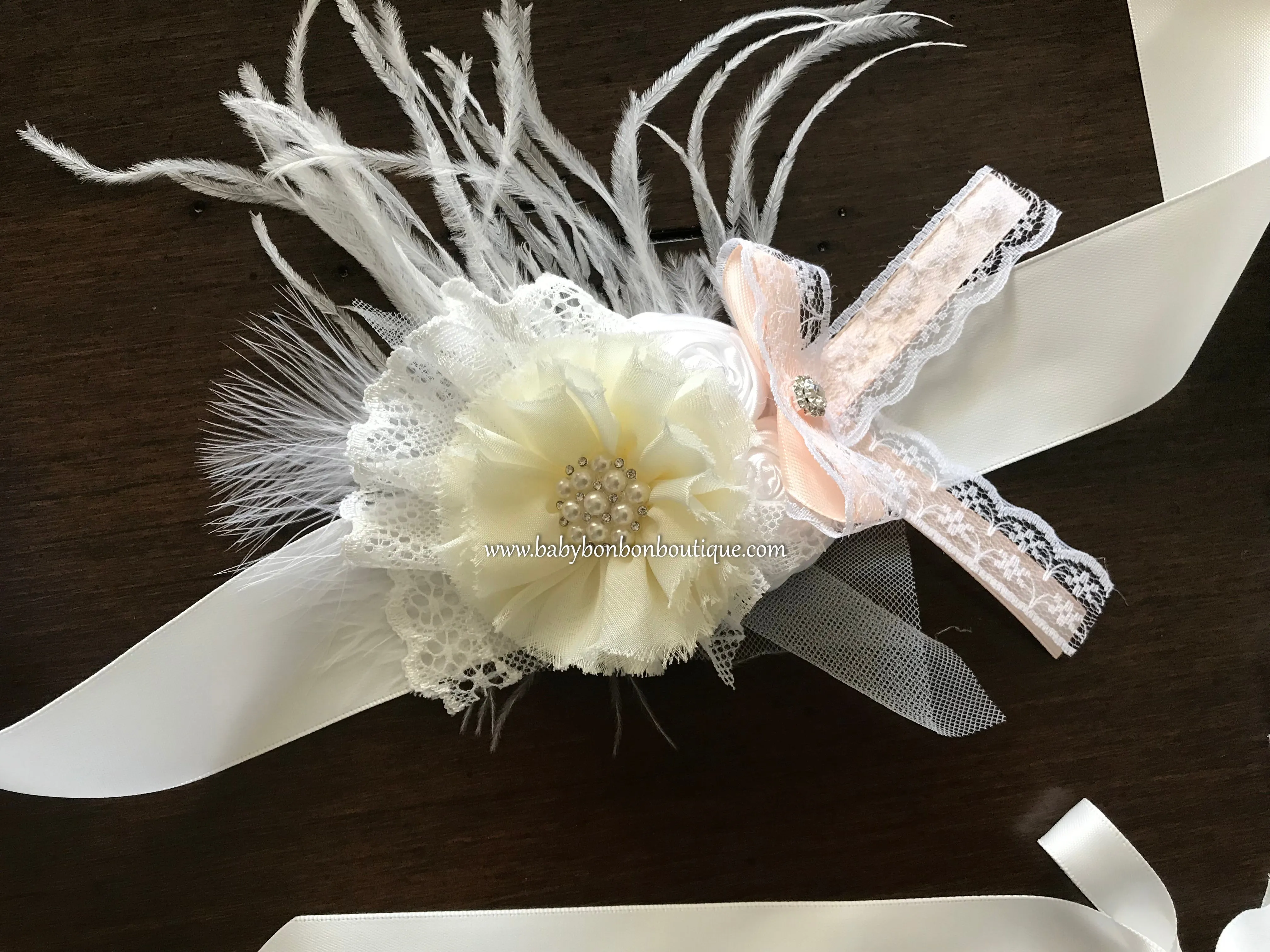 Baptism Bow Headband, Peach Blush Bow Headband