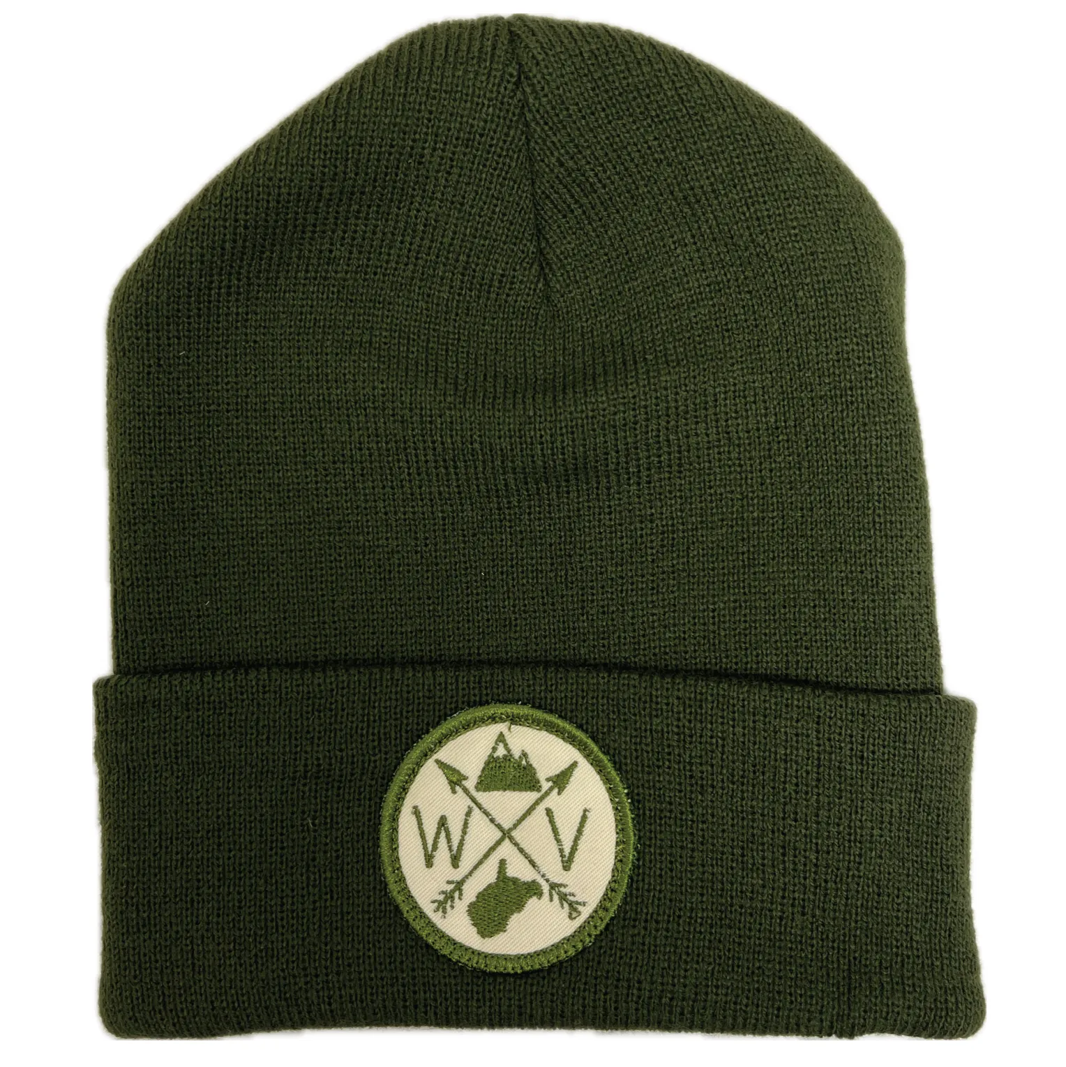 Beanie - Olive Green Fold-over Brim With WV Patch