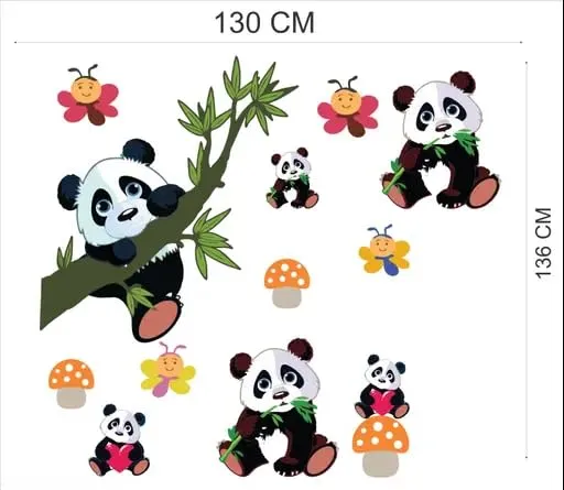 Best Stuff - Beautiful Blossom Panda Set Wall Sticker for Kids Room Home Decor (136 cm x 130 cm)- Code BD 38