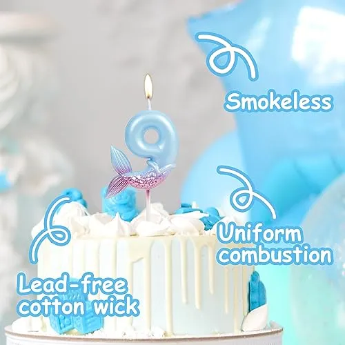 Birthday Candles Numbers 3 Candle, Mermaid Birthday Decorations, Happy 3rd Birthday Candles for Cake, Blue Purple Birthday Cake Candle Mermaid Cake Toppers Birthday Party Supplies