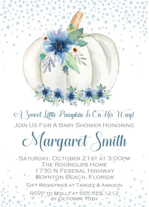 Blue Fall Pumpkin Baby Shower Invitations