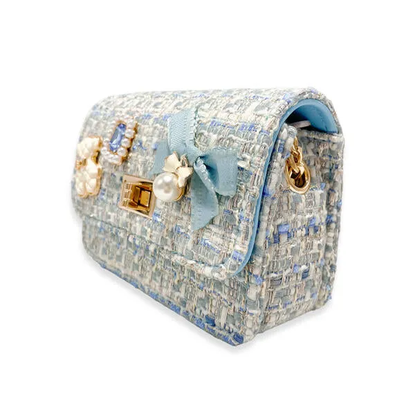 Blue Teddy & Bow Tweed Purse