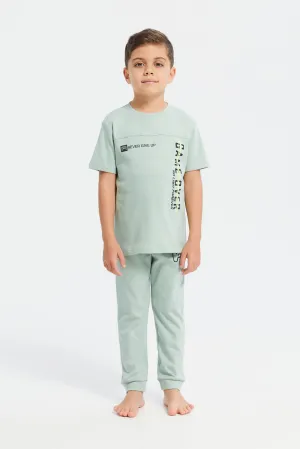 Boys Mint Printed Pyjama Set (2 Piece)