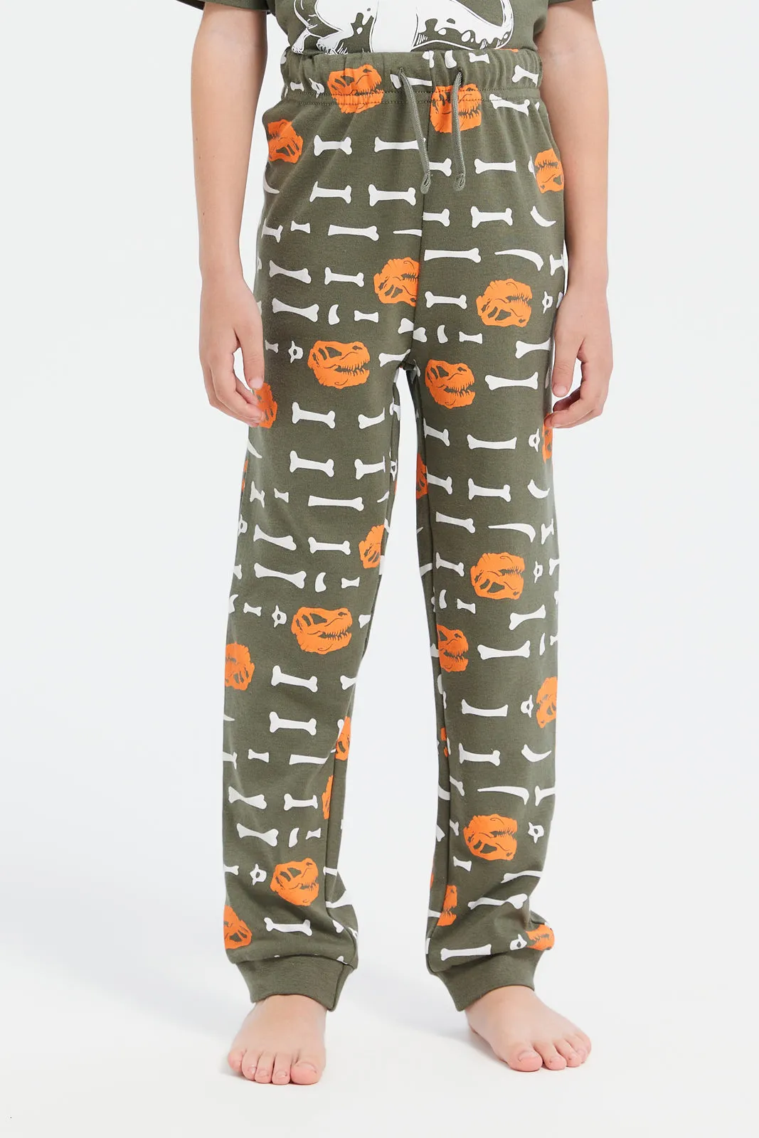 Boys Olive Dino Print Pyjama Set (2 Piece)