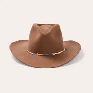 Brown Flat-Top Cowboy Hat with Woven Blue&Orange&Yellow Cord Trim