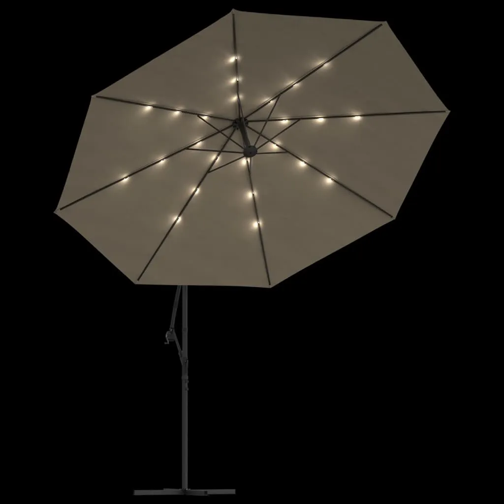 Cantilever Garden Parasol with LED Lights and Metal Pole 350 cm Taupe