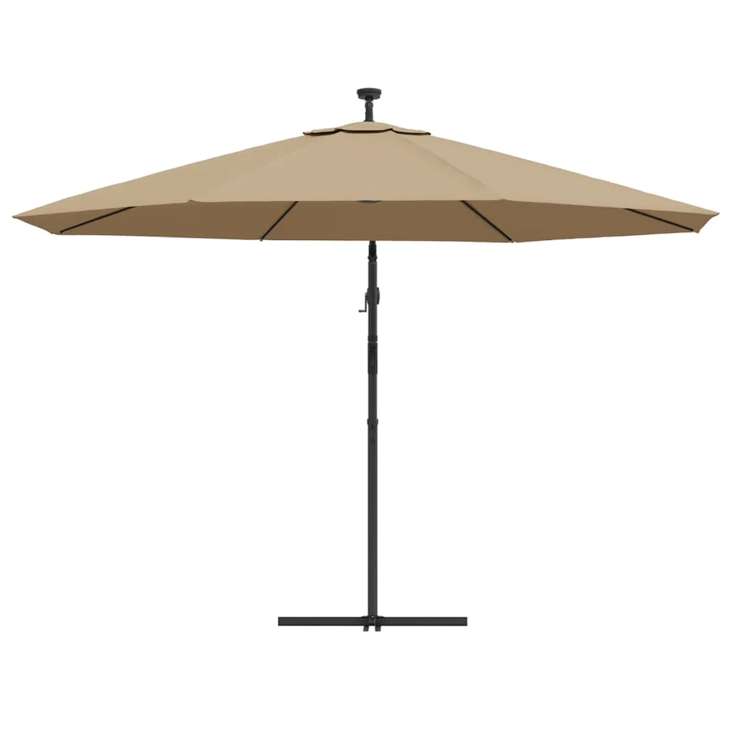 Cantilever Garden Parasol with LED Lights and Metal Pole 350 cm Taupe