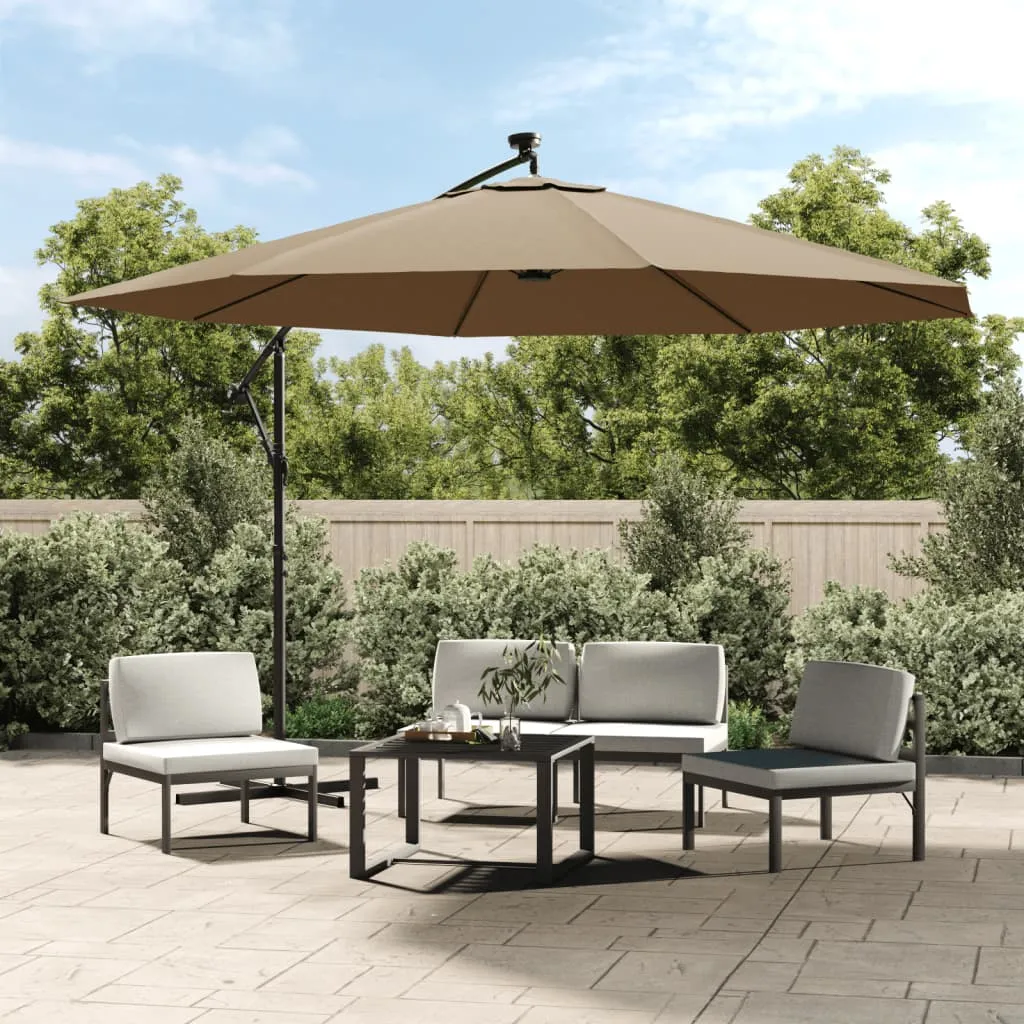 Cantilever Garden Parasol with LED Lights and Metal Pole 350 cm Taupe