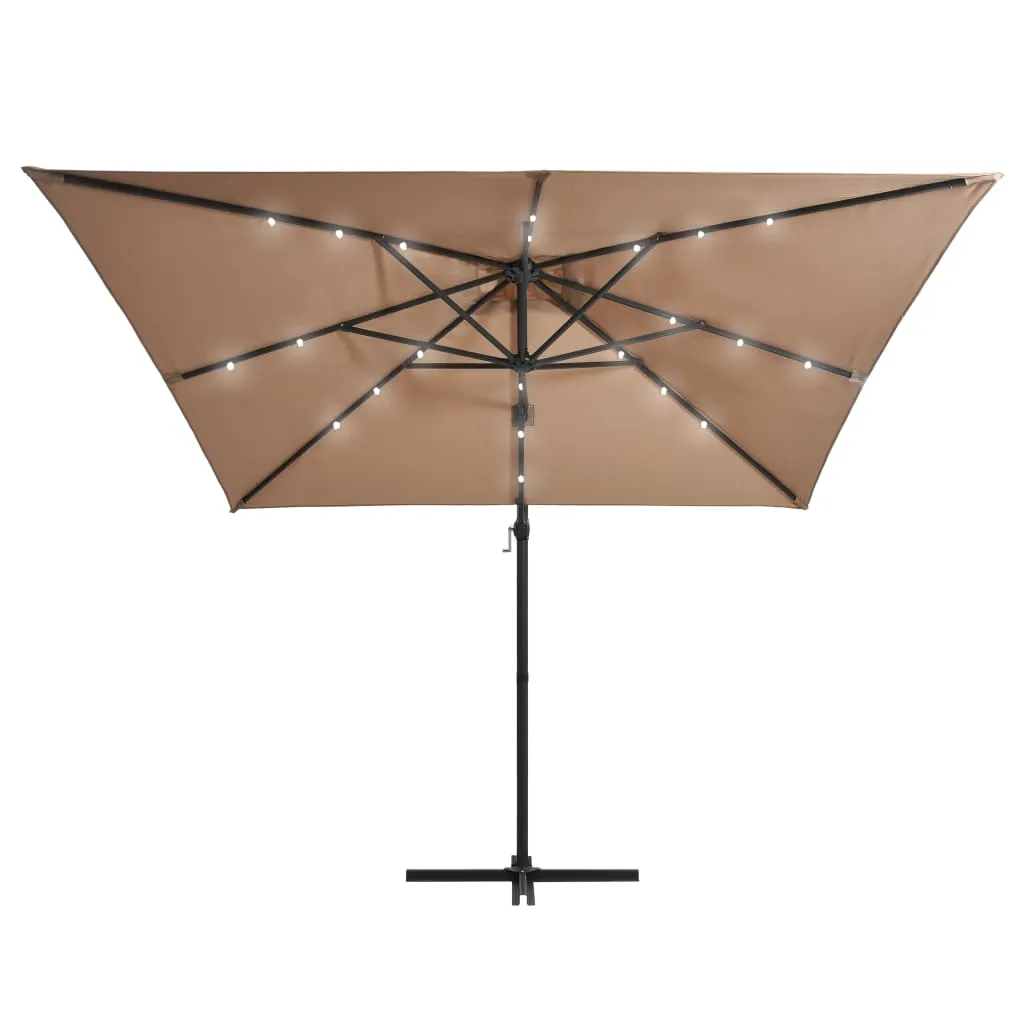 Cantilever Umbrella with LED lights and Steel Pole 250x250 cm Taupe