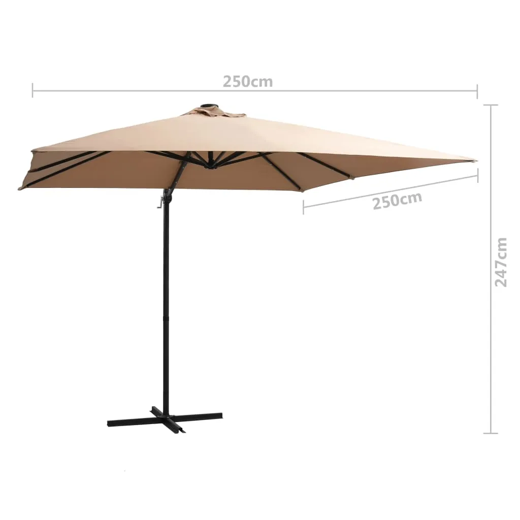 Cantilever Umbrella with LED lights and Steel Pole 250x250 cm Taupe