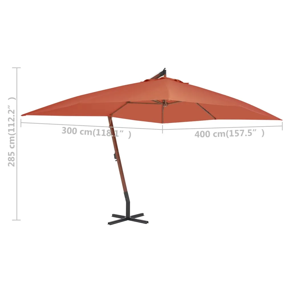 Cantilever Umbrella with Wooden Pole 400x300 cm Terracotta