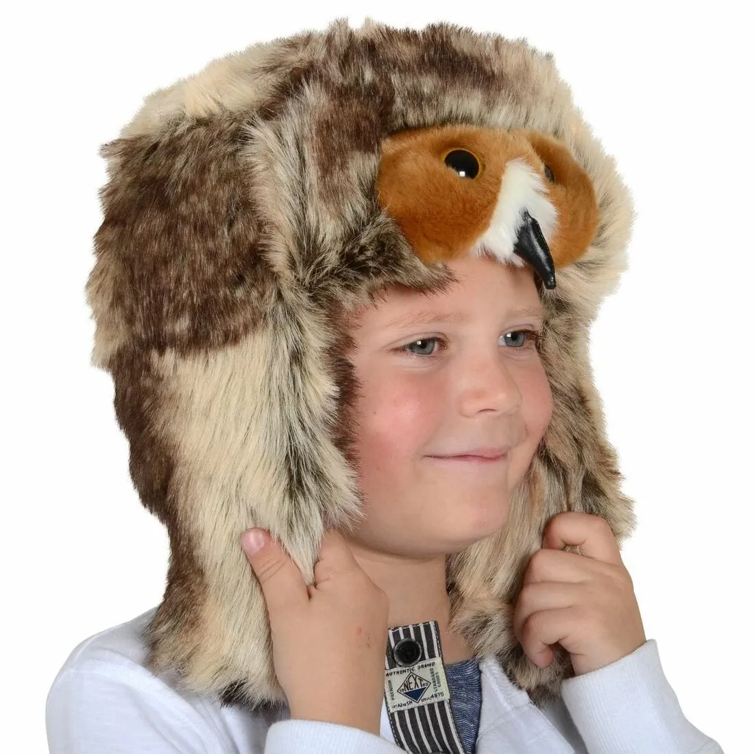 Childrens Deluxe Owl Faux Fur Hat With Ear Flaps