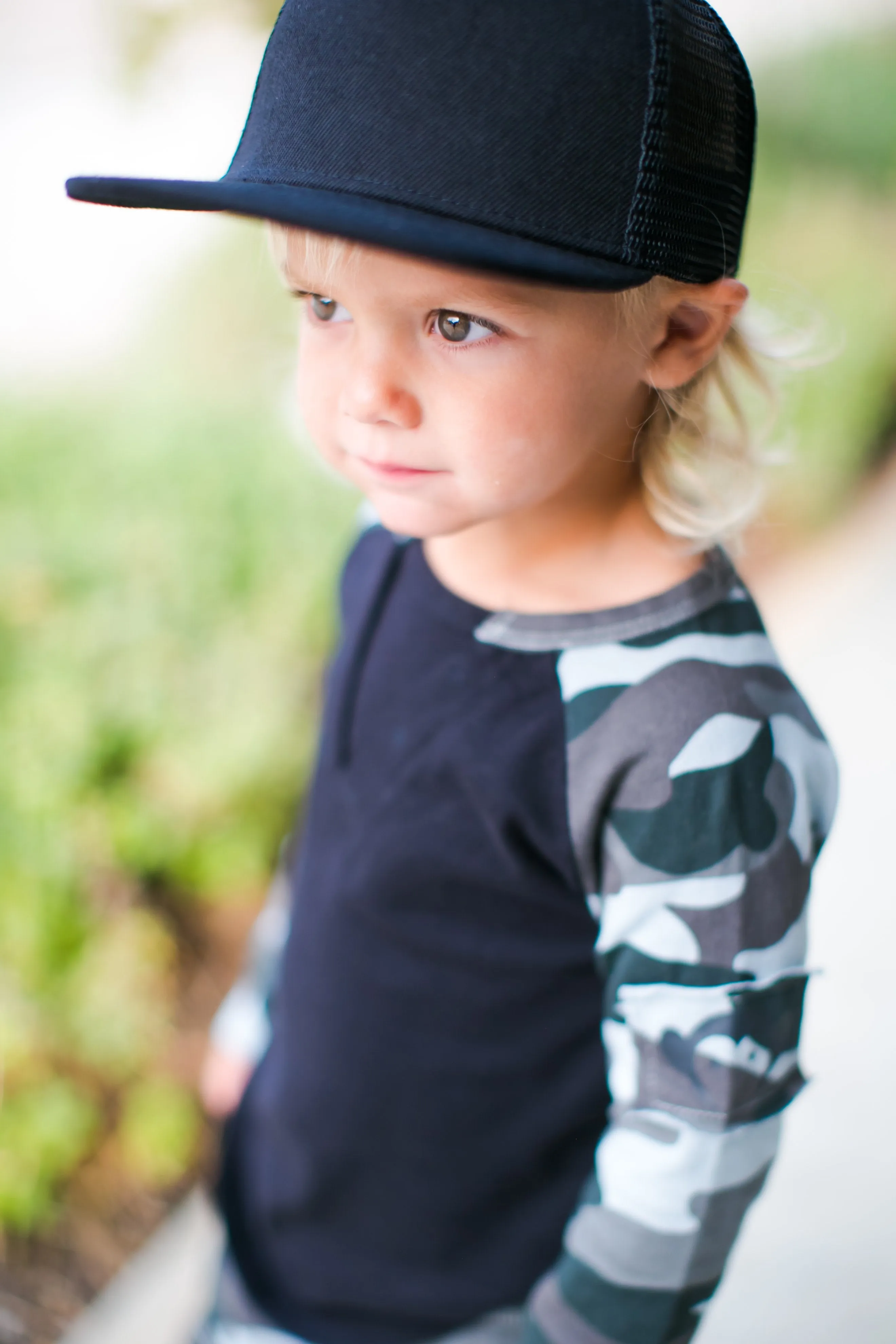 Children's Mesh Trucker Snapback Hat in Black