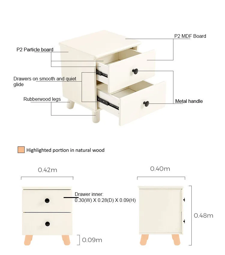 Creamy White Bedside Kids Cabinet