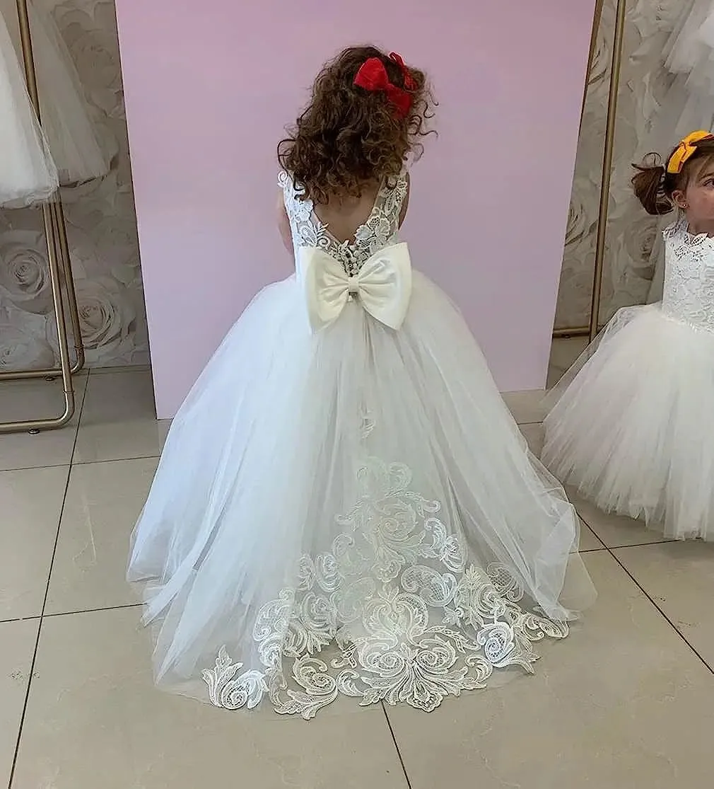 Cute Ball Gown Bow Back Flower Girl Dress