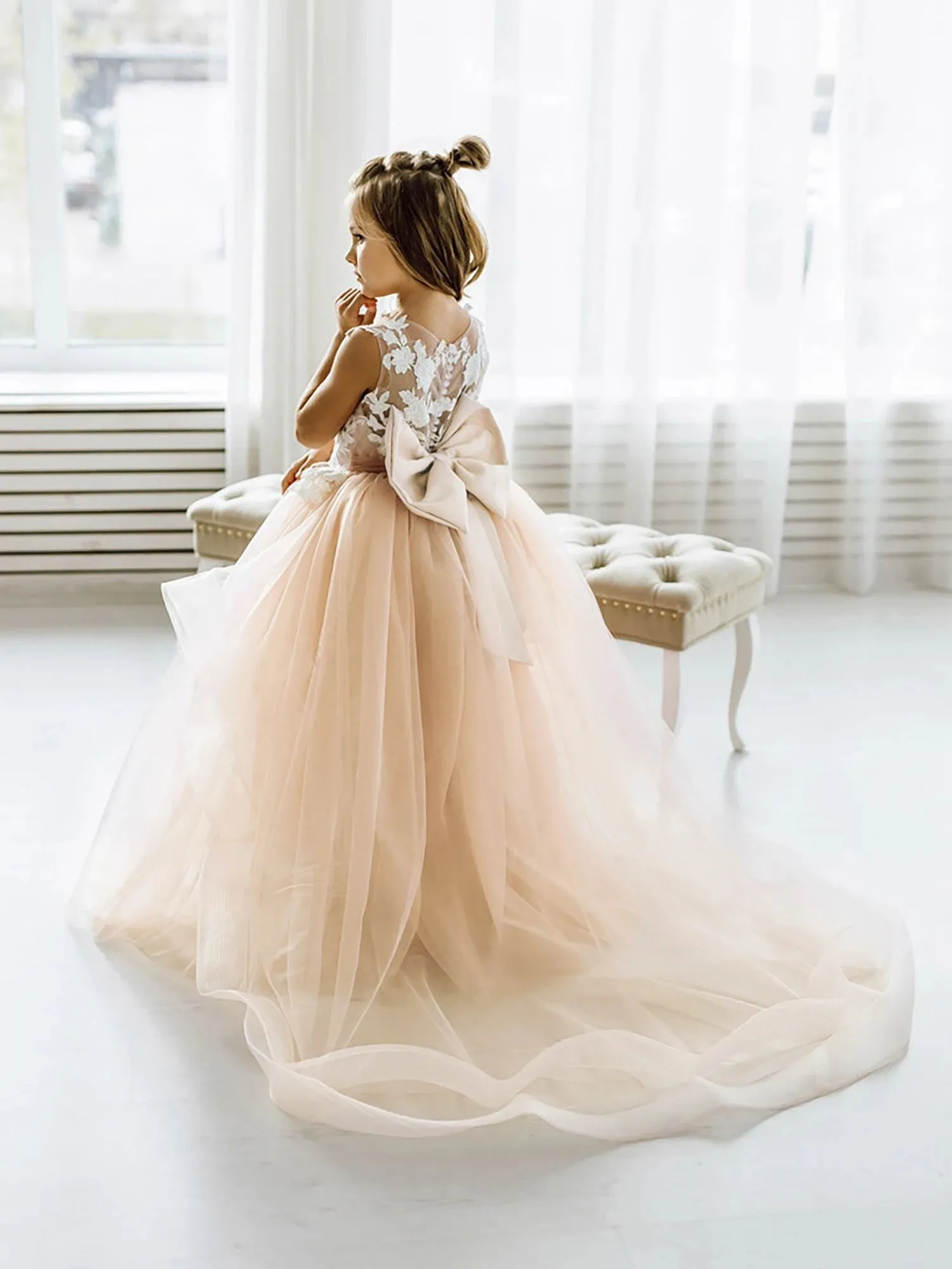 Cute Ball Gown Bow Back Flower Girl Dress