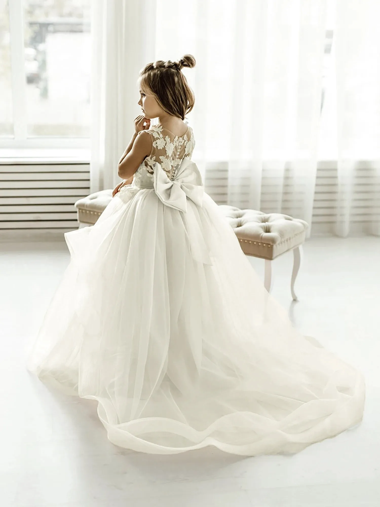 Cute Ball Gown Bow Back Flower Girl Dress