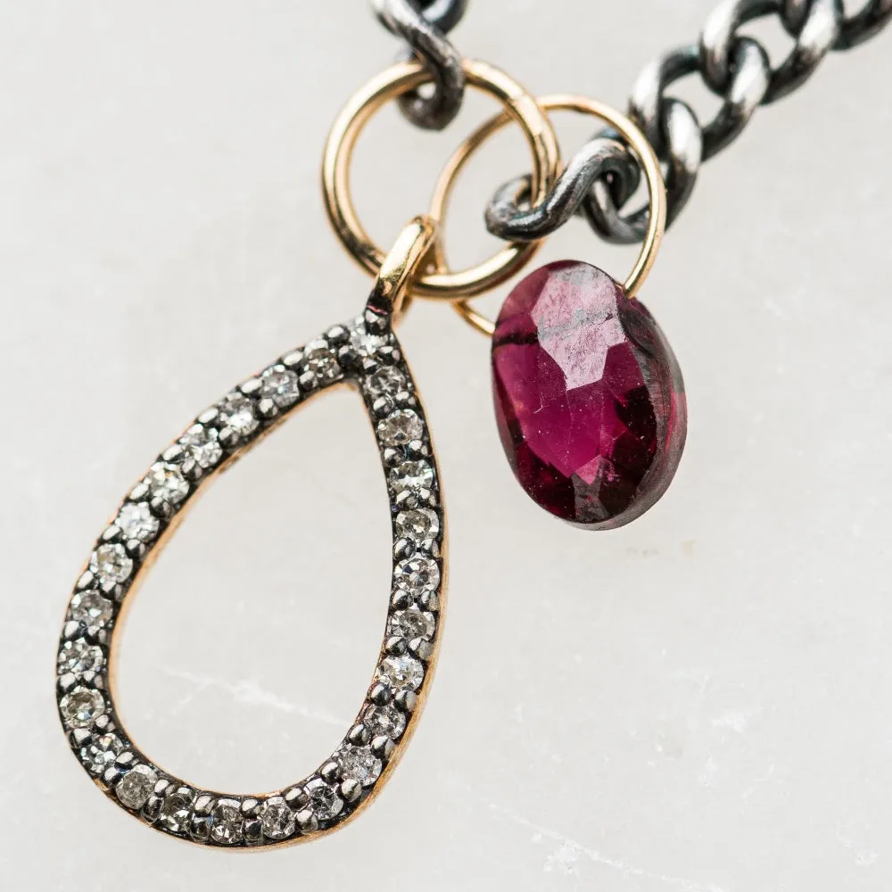 Diamond Teardrop with Red Garnet on Curb Chain