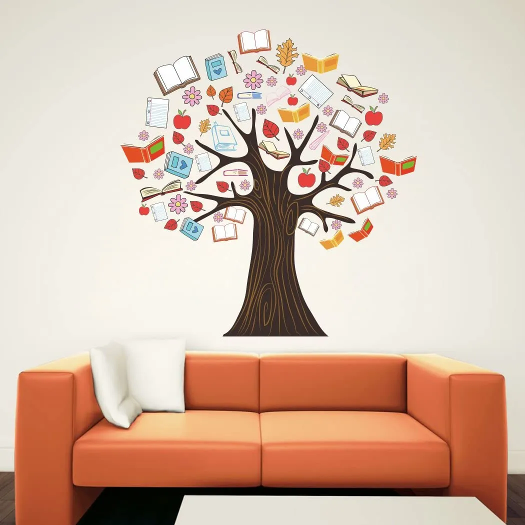 Divine Printry Library Tree Design Wall Sticker Size - (56 * 58) cm - (DP0000621L)