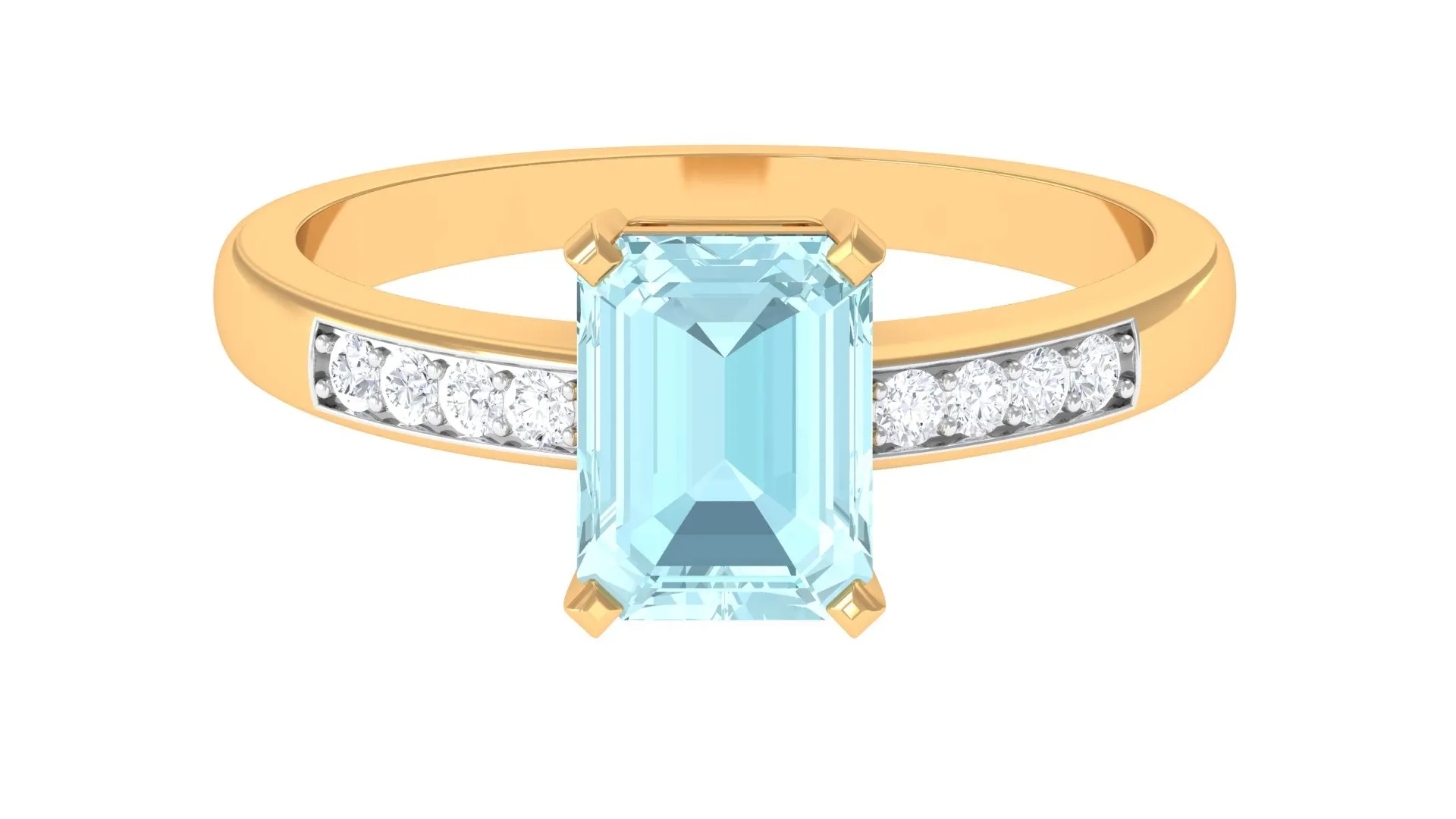 Emerald Cut Shape Sky Blue Topaz Solitaire Engagement Ring with Diamond Side Stones